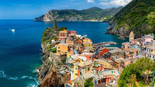 Colorful houses stacked on cliffs overlooking the sea in Cinque Terre