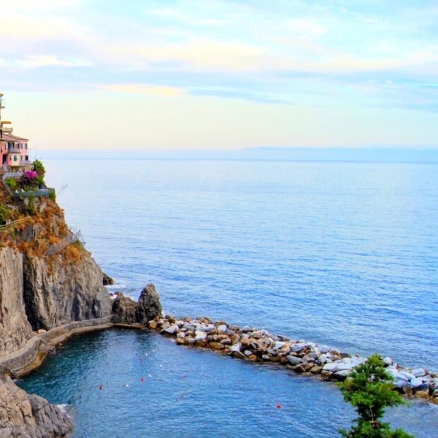 A coastal view with cliffs and sea at Cinque Terre in high definition quality
