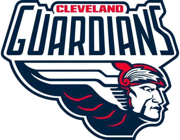Cleveland Guardians logo with a stylized winged figure representing the team spirit