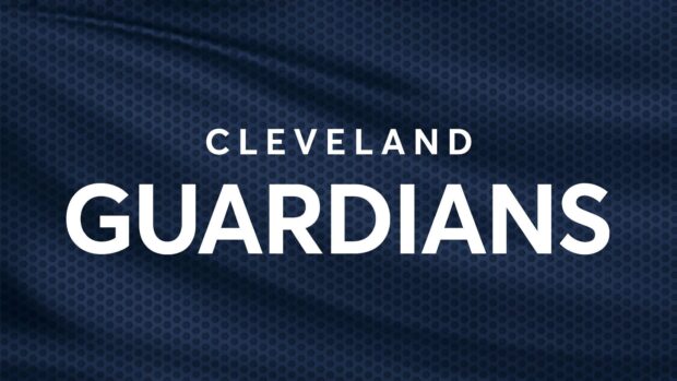 Dark blue patterned background with Cleveland Guardians text in white letters