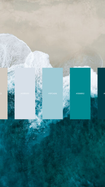 A calming color palette featuring ocean and sand tones in a vertical layout