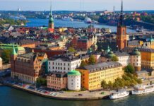 A beautiful view of Copenhagen cityscape with historic buildings and waterfront