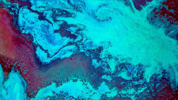 A vibrant coral sea displaying rich blue and red coral formations under crystal clear water