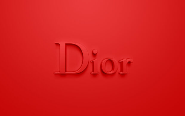 Embossed Dior logo on a red background with elegant design style
