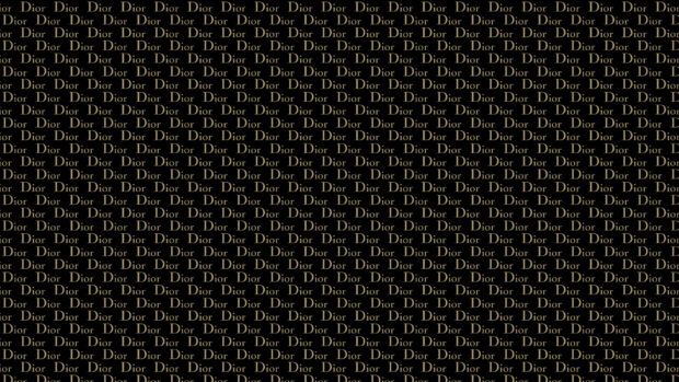 Repeating pattern of Dior logos in gold on a black background