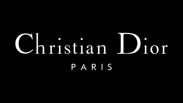 Christian Dior logo with Paris text on black background for Dior luxury brand