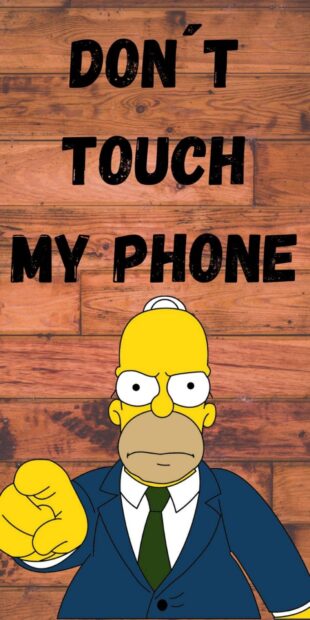 Angry cartoon character pointing with dont touch my phone text on wooden wall