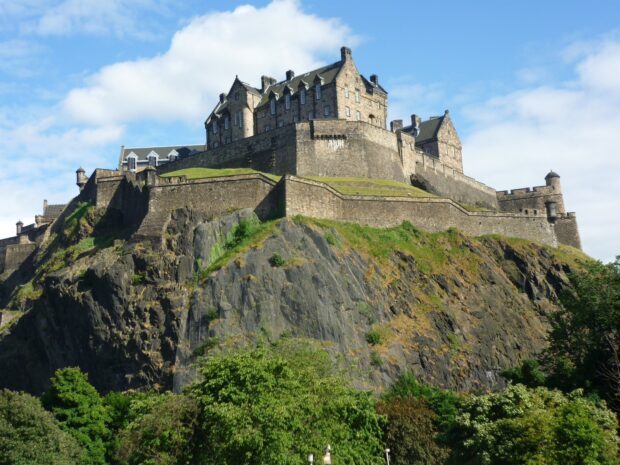 Edinburgh castle on a rocky hill in Edinburgh Scotland
