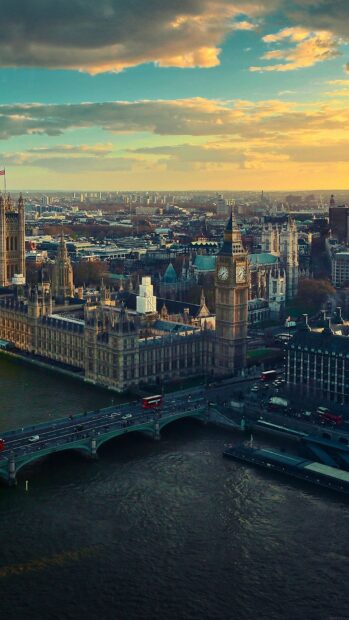 Stunning England cityscape with Big Ben and Westminster Bridge under a colorful sky