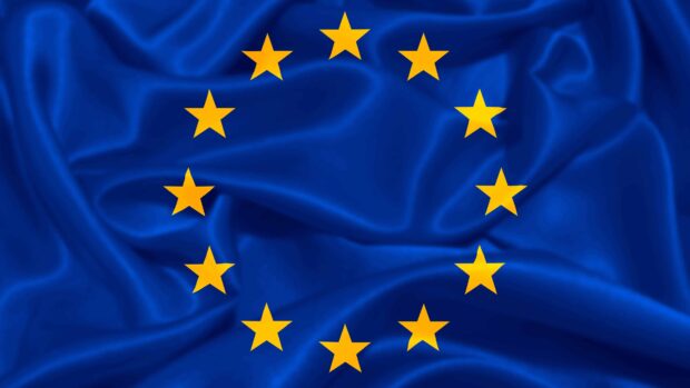 Blue fabric with twelve yellow stars in a circle symbolizing unity in Europe