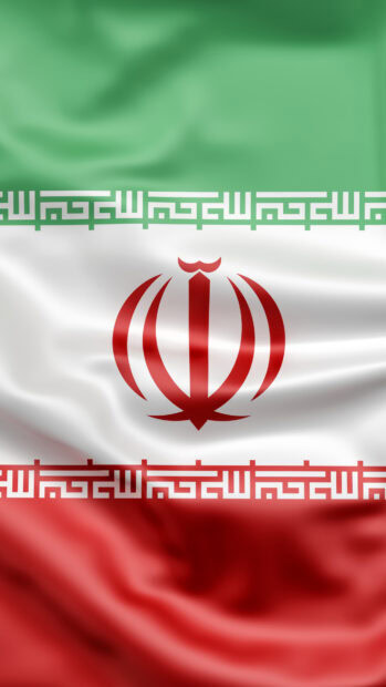 The Iran national emblem appears on the Iranian flag with green white and red stripes