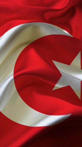 Waving crescent and star symbol on the Turkish flag fabric