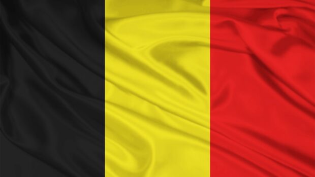Waving Belgian flag with black yellow and red stripes