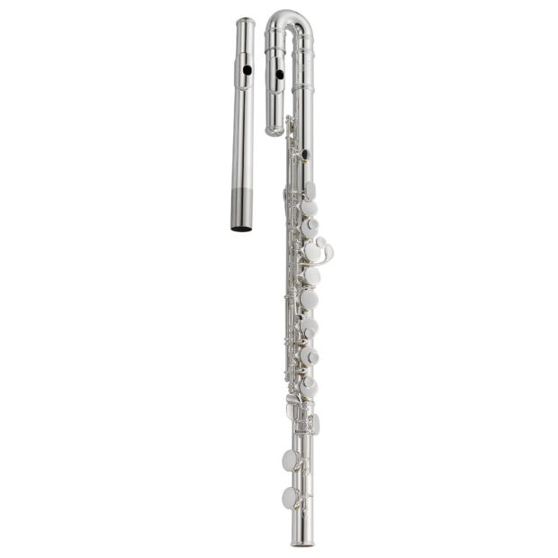 A detailed flute designed with shiny metal keys and polished surfaces