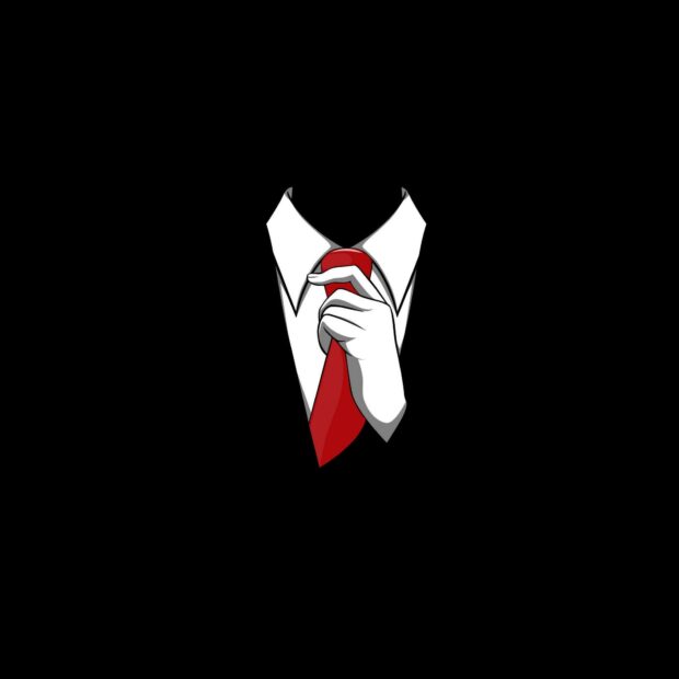 White gloved hand adjusting red tie on elegant gentleman suit