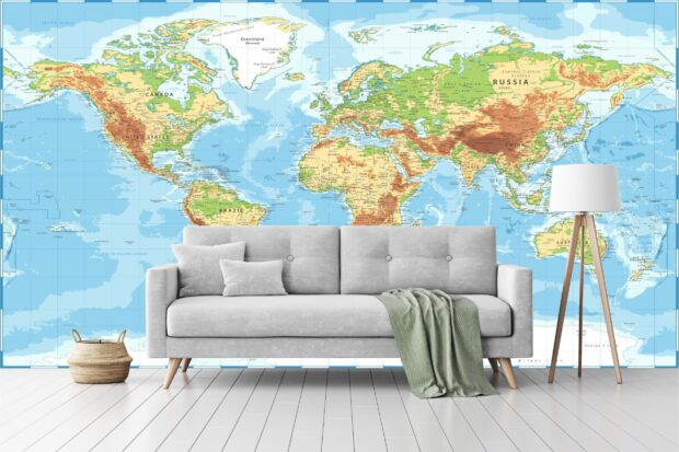 Detailed geography map showing continents and countries across the world in high definition