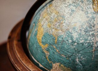 Vintage globe showing detailed geography of North and Central America