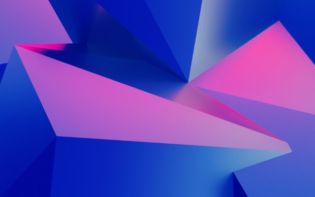 Abstract geometric shapes with vibrant blue and pink colors forming a 3D composition
