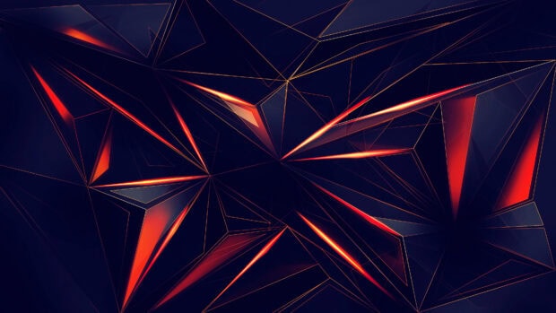Dark geometric shapes with glowing red accents and sharp angular patterns in abstract design