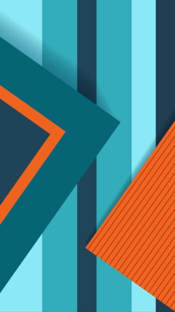 Blue and orange geometric shapes creating an abstract design with stripes and diagonal elements