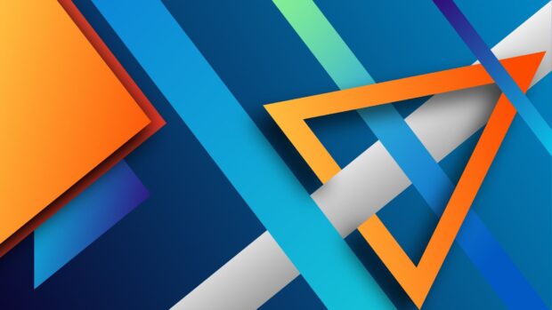 Bright geometric shapes with vibrant colors and sharp edges creating a modern geometric design