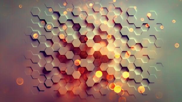 Abstract hexagon pattern with glowing bokeh light effects in a geometry design