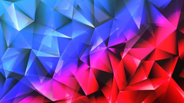 Vibrant geometry pattern with overlapping colorful shapes in red and blue tones