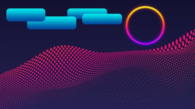 Abstract geometry design with vibrant dots and glowing circle on dark background