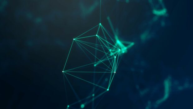 Abstract geometry lines and points forming a network of shapes in dark blue tones