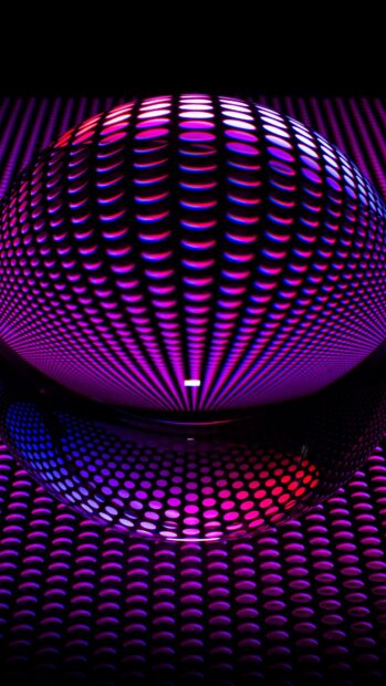 Colorful geometry pattern reflected on a glossy sphere with purple and pink dots