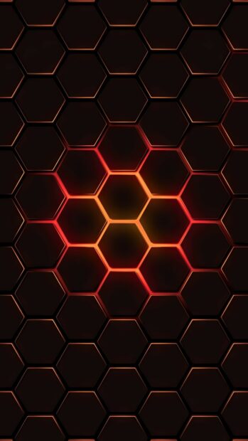 Dark hexagonal geometry pattern with glowing orange center in 4K quality