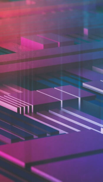 Abstract geometry shapes with vibrant purple and pink lighting effects
