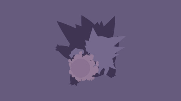 The silhouette of ghost pokemon surrounded by spooky mist on a purple background