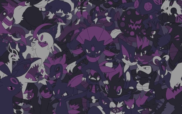 A group of ghost pokemon gathered together in a dark purple theme