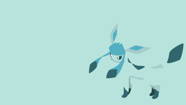 A minimalist illustration of Glaceon standing on a light blue background with calm expression