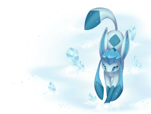 Glaceon character walking through an icy landscape with crystal formations around