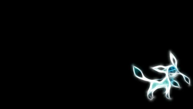 Glaceon with glowing blue lines on black background in digital art style