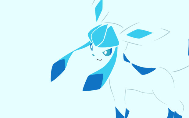 Minimalist Glaceon standing calmly with blue and white colors on a light background