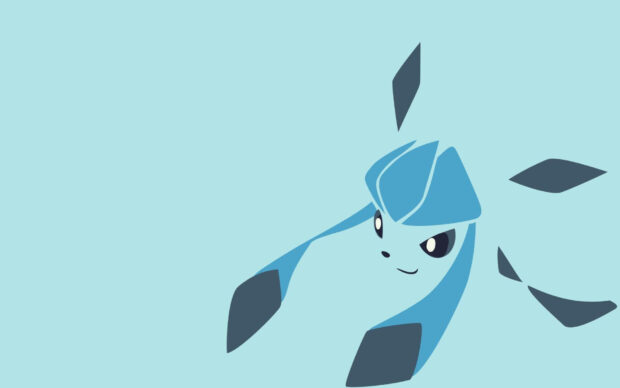 Minimalist illustration of Glaceon character with blue and dark blue shades on light blue background