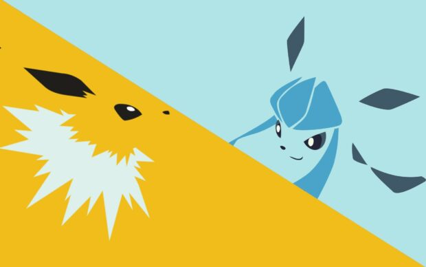 A minimalistic design featuring Glaceon and Jolteon facing each other in blue and yellow tones