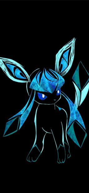 Digital art of glaceon standing with icy blue accents on a black background