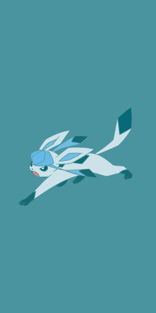 Glaceon in a dynamic running pose on a blue background