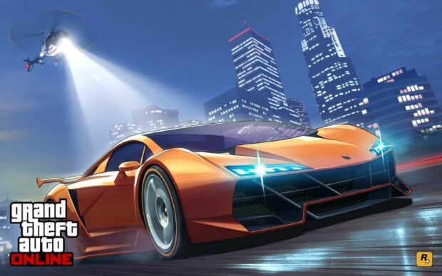 A sports car speeding through the city at night in Grand Theft Auto 5