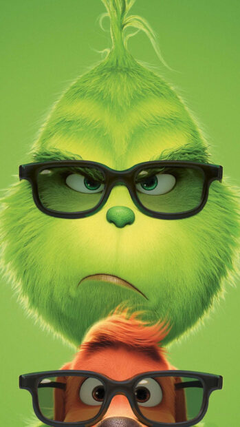 The Grinch character wearing glasses with a dog also wearing glasses in a 2k wallpaper