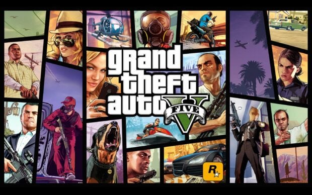 The gta v characters and scenes collage showcasing action and adventure in the video game