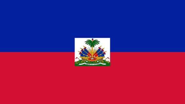 The Haiti emblem with palm tree and cannons featured on the national flag of Haiti