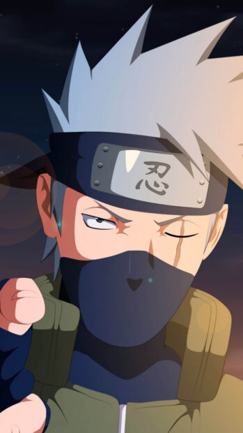 Hatake Kakashi character wearing ninja headband and mask in an anime style