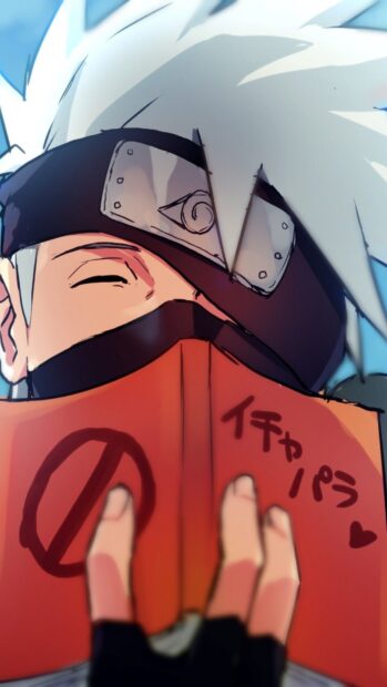 Hatake Kakashi reading a book with his face partially covered by a mask and headband