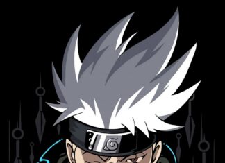 Hatake Kakashi showing his electric chakra technique in a dark background