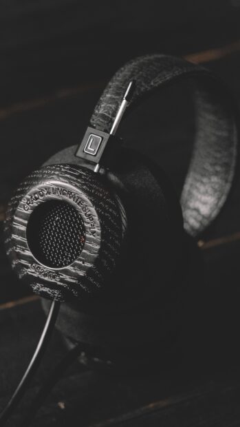 Close up of headphones showcasing detailed design and texture with high quality sound features